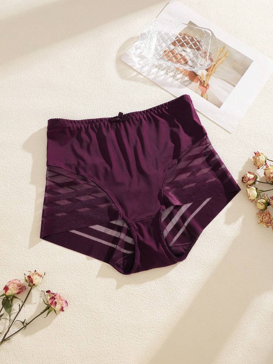 1 pieza Bragas de mujer de unicolor, de cintura alta, de malla y con diseño calado, sexy y cómodas
