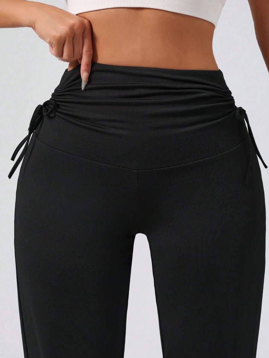 Pantalones deportivos casuales de cintura alta con cordón para mujer, pantalones rectos holgados para yoga, correr y fitness
