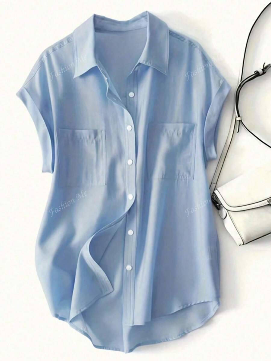 Women's Spring & Summer Bat Wing Sleeve Pocket Shirt Top, Minimalist Design