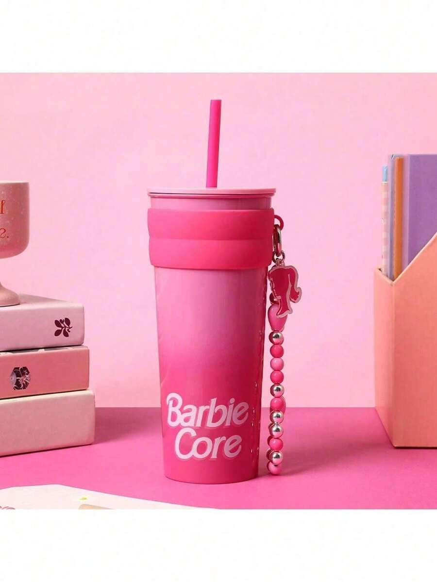 Miniso Barbie Gradient Stainless Steel Straw Cup 800mL/27.05oz - Stylish And Portable, Keeps Drinks Hot & Cold, Ideal For Office, School, And Outdoor Activities (1PC)
