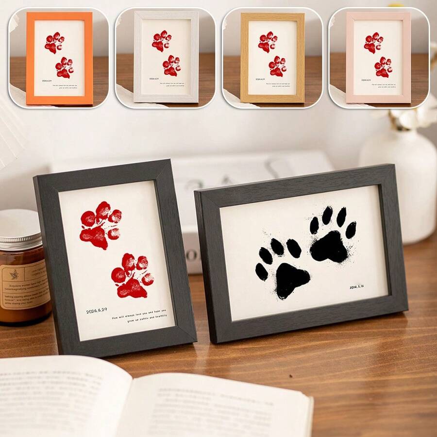 Pet Footprints Handprints Dog Paw Creative Birthday Gift Wooden Photo Frame Albums Personalized Modern 5/6/7/8 Inch Picture Frame Stand For Wall Hanging Decorative Commemorative Keepsake Gift