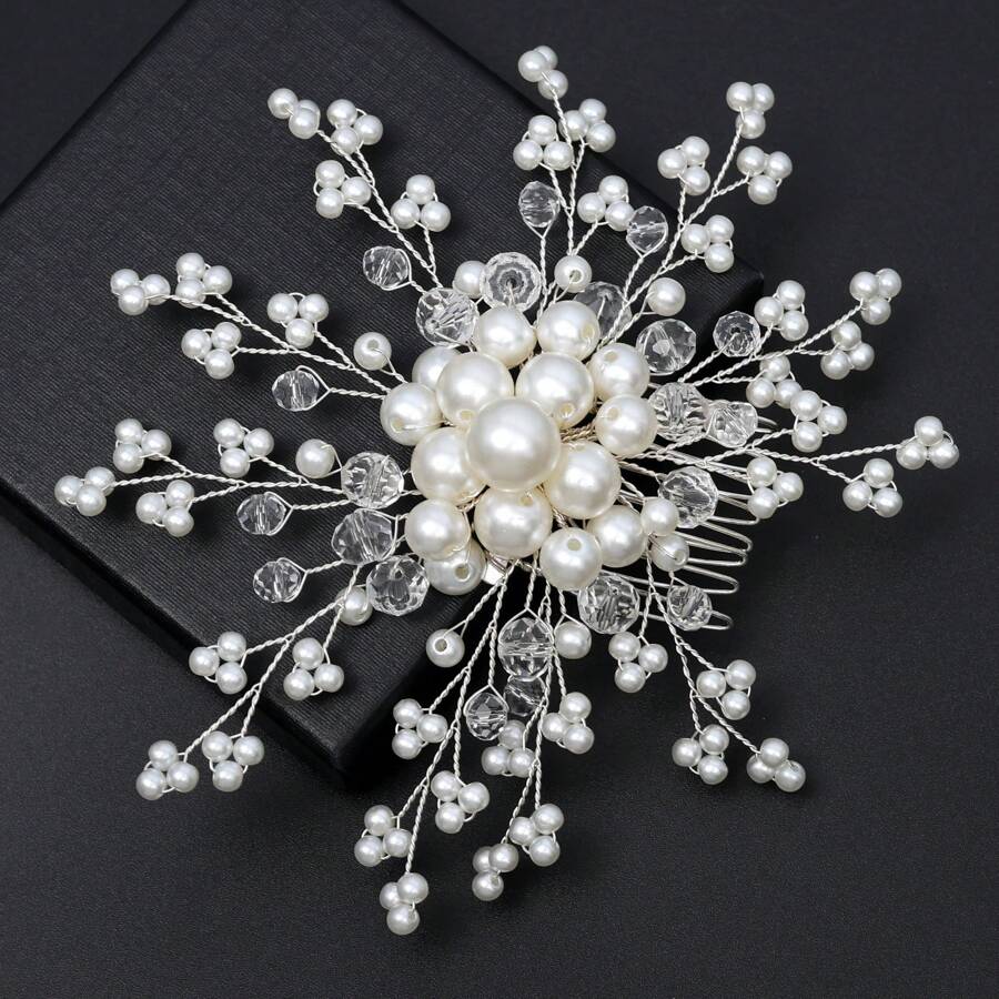 Peigne à cheveux de mariée avec perles, accessoires de mariée style coréen, accessoire capillaire floral blanc