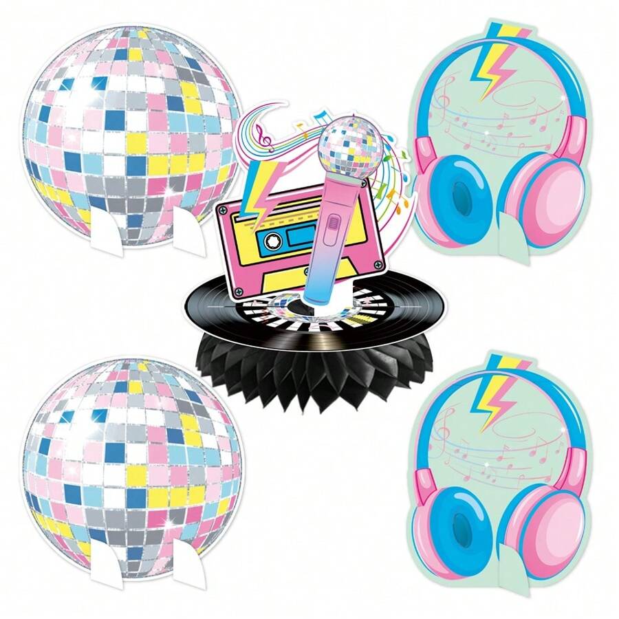 Disco Music Theme Honeycomb Decorations, Party Table Decor, Colorful 3D Creative Layout, Party Atmosphere Lighting