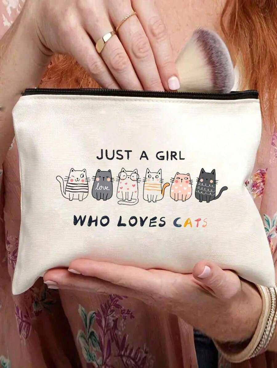 1pc With Very Cute Picture Print Cosmetic Bag, Best Gift For Friends, Lightweight Storage Bag, Coin Purse, Zipper Clutch, Bag Cosmetic Bag Makeup Storage Bag Beauty Bag, Women's Cosmetic Bag Travel Toiletries Storage Bag Zipper Direction Random
