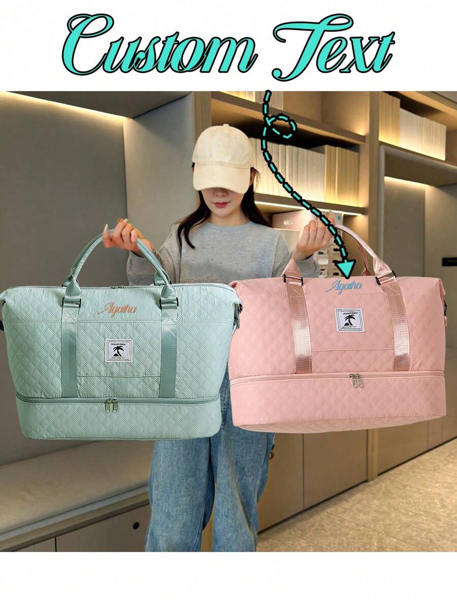 Borsa da viaggio personalizzata con ricamo, con nome personalizzato e lettere di colore, unisex, borsa a tracolla con cerniera e scomparto per le scarpe indipendente, di grande capacità per un facile stoccaggio all'aperto, borsa da viaggio leggera