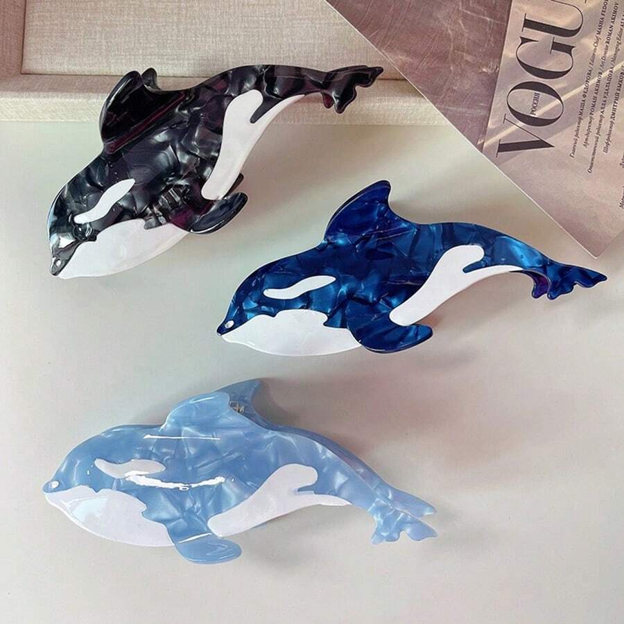 1 buc Clamă de păr cu design de balenă din seria Ocean, Clemă creativă cu gheare din acetat pentru coc, Accesoriu de păr cu rechin pentru femei, Clame de păr de primăvară/vară, Clemă de păr cu maxilar, Cleme de păr, Clemă de prindere a părului