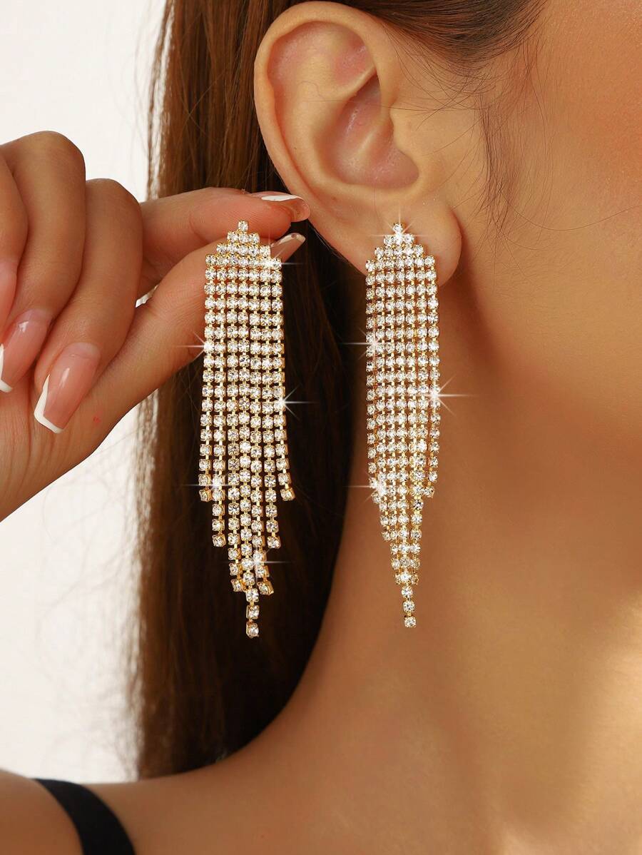 1 Par de Pendientes Vintage con Borlas Brillantes, Cristales y Decoración de Cristales Brillantes, Adecuados para Bodas, Graduaciones y Fiestas