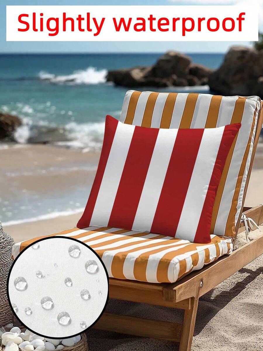 1 pièce/2 pièces Taie d'oreiller imperméable, imprimé numérique à rayures bicolores, impression unilatérale, convient pour l'extérieur, la plage, taie d'oreiller légèrement résistante à l'eau, le noyau de l'oreiller n'est pas inclus, rayures rouges et blanches