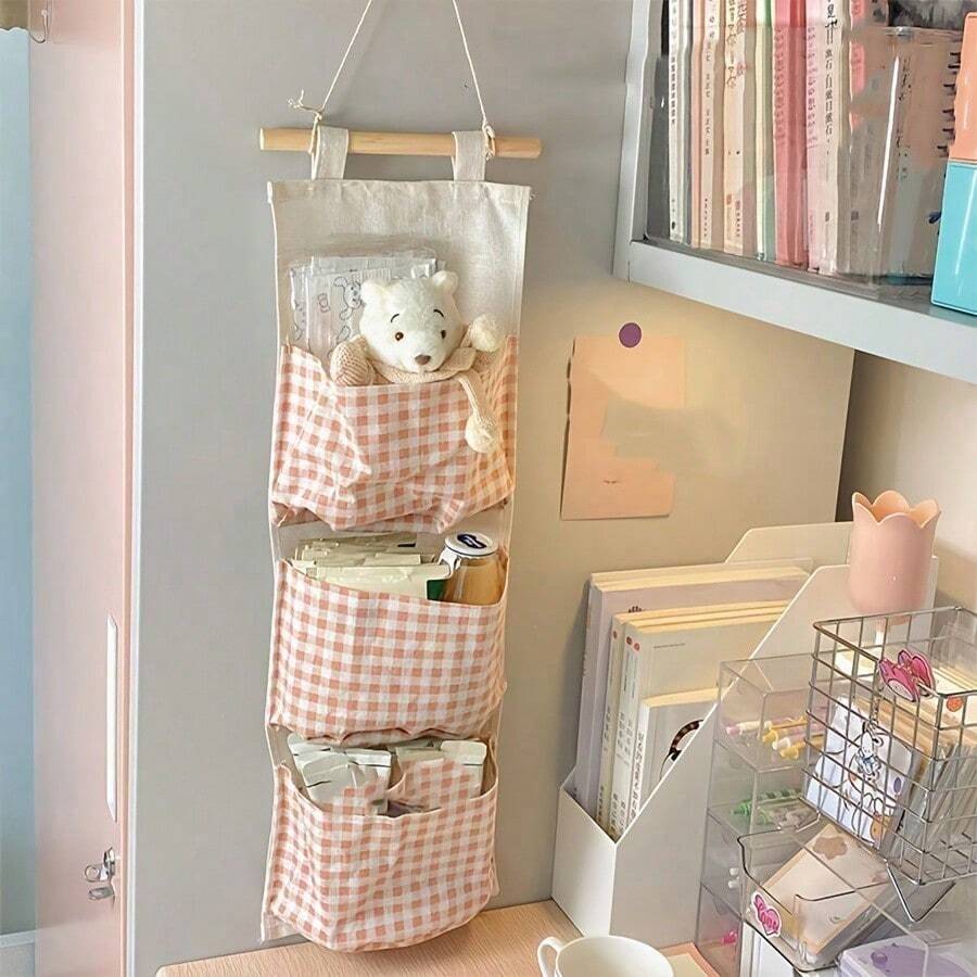 1pc Pink Wall-Mounted Bedroom Organizer - Hanging Storage Pocket For Books, Jewelry And Accessories, Perfect For Dorm And Bedroom, Ideal Gift For Valentine's Day