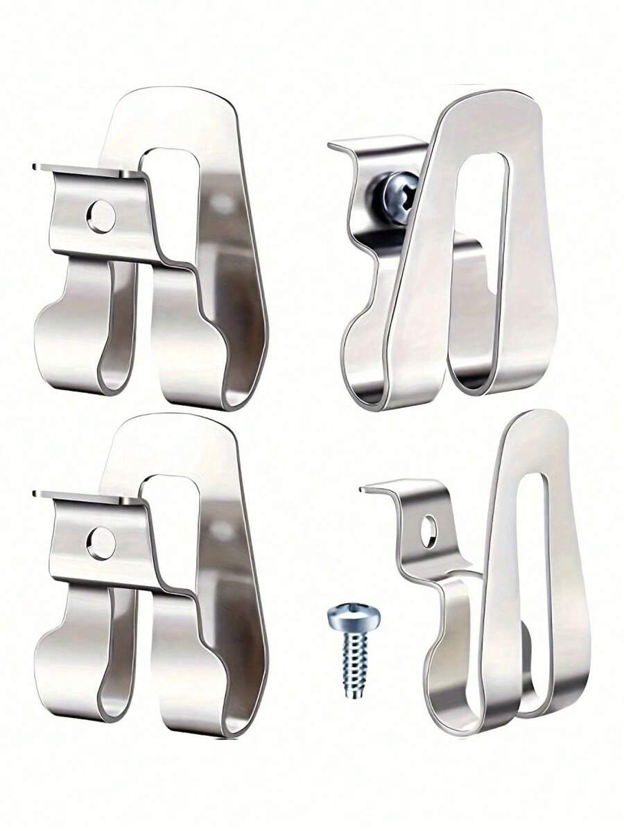 4pcs Durable Stainless Steel Drill Belt Clip Hooks - Easy-Install, Tool Holder With Screws Included, Perfect For Impact Drivers