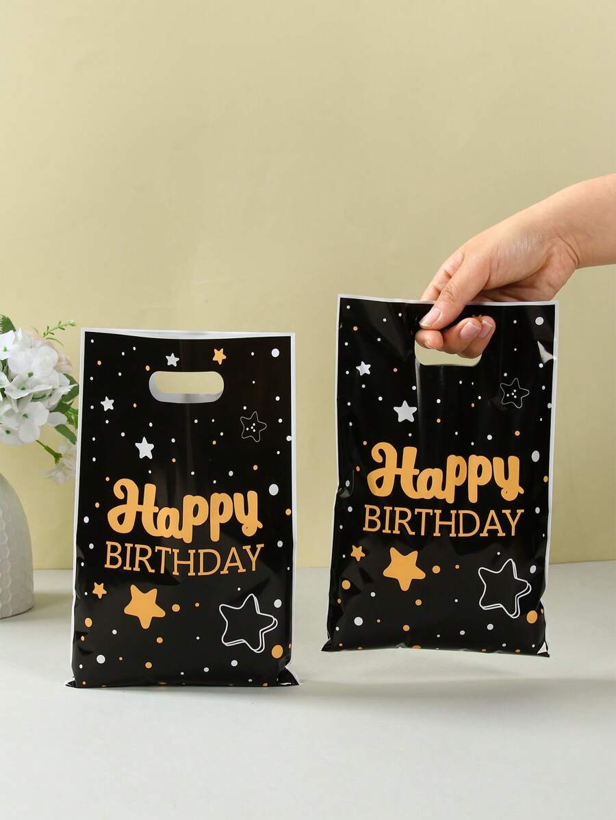 10/25/50Pcs Black Gold Star Gift Bags,Happy Birthday Tote Bags,Hand-Held Bags,Handbag,Gift Wrapping Bags,Birthday Party Decor,Birthday Decoration,Party Favor Bags,Gift Bags For Guest