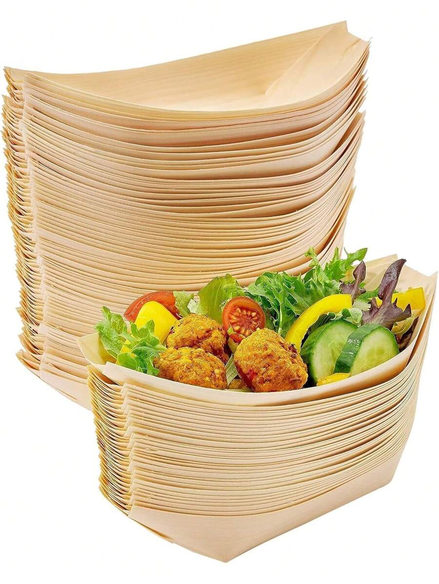 50 pièces Barques alimentaires en bambou - Mini plateaux à sushi, assiettes d'amuse-gueule, contenants en forme de feuille pour barbecues, camping et repas, accessoires de cuisine légers, accessoires de repas | Design de feuille naturelle | Contenants