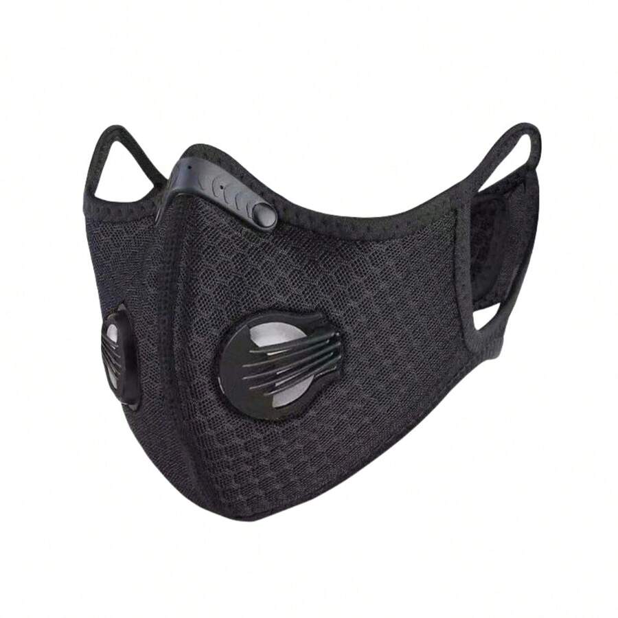 1 pièce Masque facial unisexe noir en maille respirant réutilisable avec filtres à charbon actif, protection solaire et prévention de la poussière, masque facial pour la randonnée
