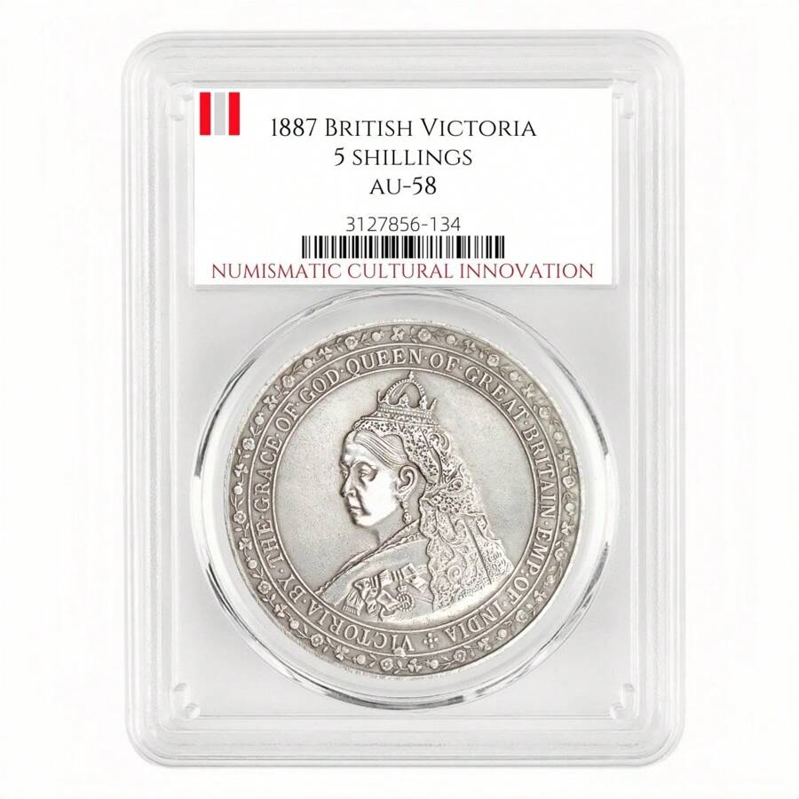 39mm/1,54 Zoll, eingeboxt, 1887 britische Victoriakrone 5 Shilling, Kupfernachbildung, ein Geschenk von einem Sammler historischer Münzen