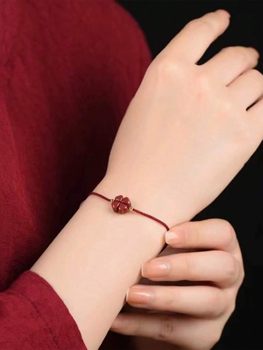 1 pieza Pulsera de trébol de cuatro hojas rojo hecho a mano, adecuado para uso diario, festivales, reuniones, trae buena suerte, hermoso regalo