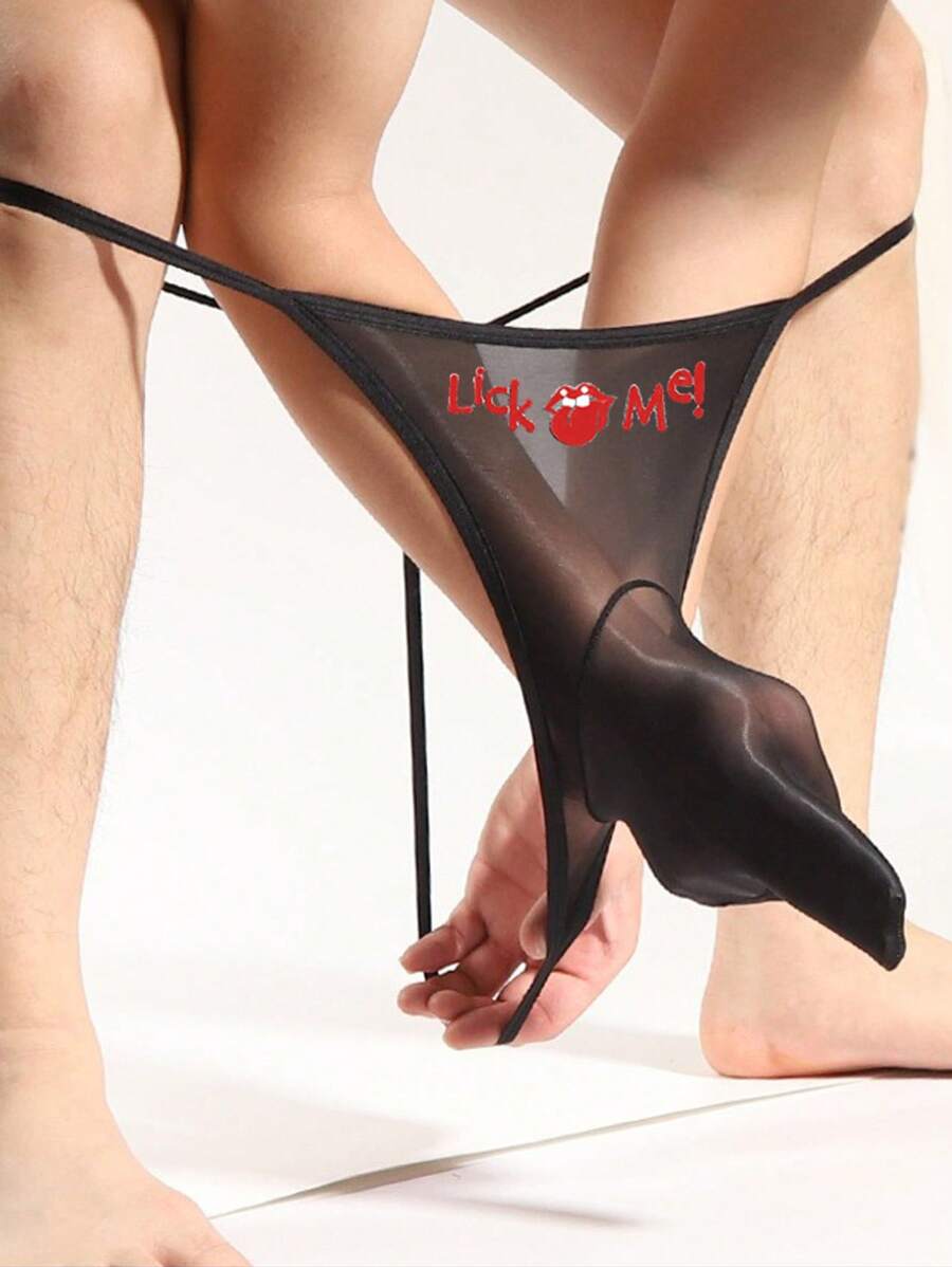 1pc Customized Sexy String Thong With Personalized Photo/Image/Portrait/Funny Print, Charming Ice Silk Panty, Great Gift For Anniversary, Memorial Day, Birthday, Friend, Lover
