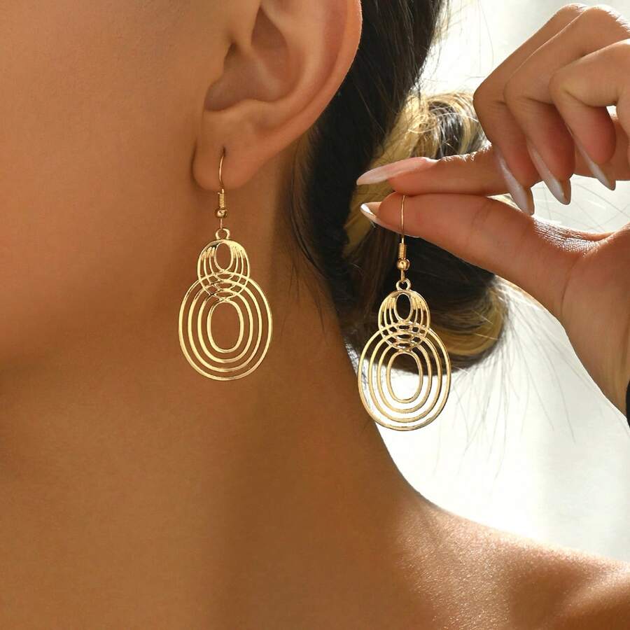 1 Pair Fashionable Personalized Exaggerated Vintage Bohemian Hollow Geometric Multi-Layer Gourd Shaped Earrings