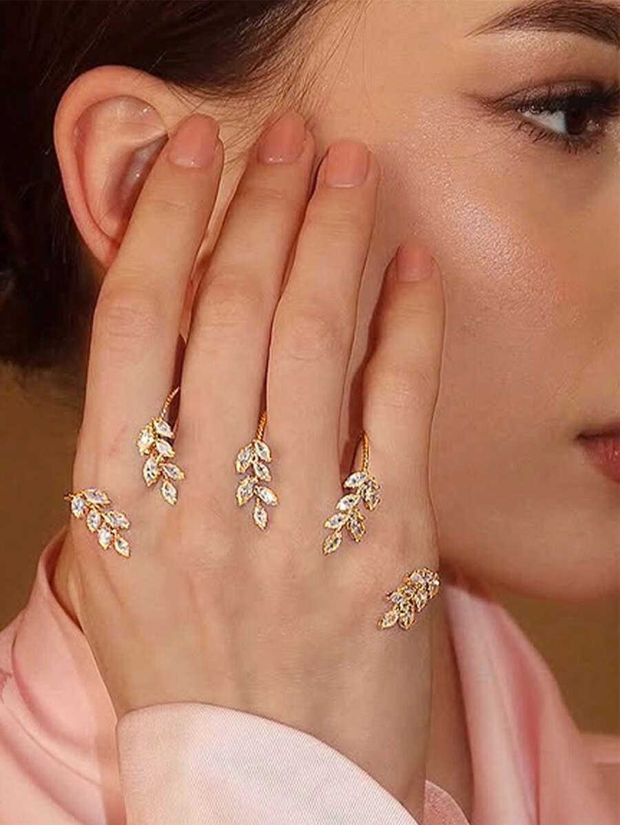 1pc Leaf Rhinestone Claw Bracelet Daily Wear Female Decorative Jewelry Simple Personalized Accessory Bracelet