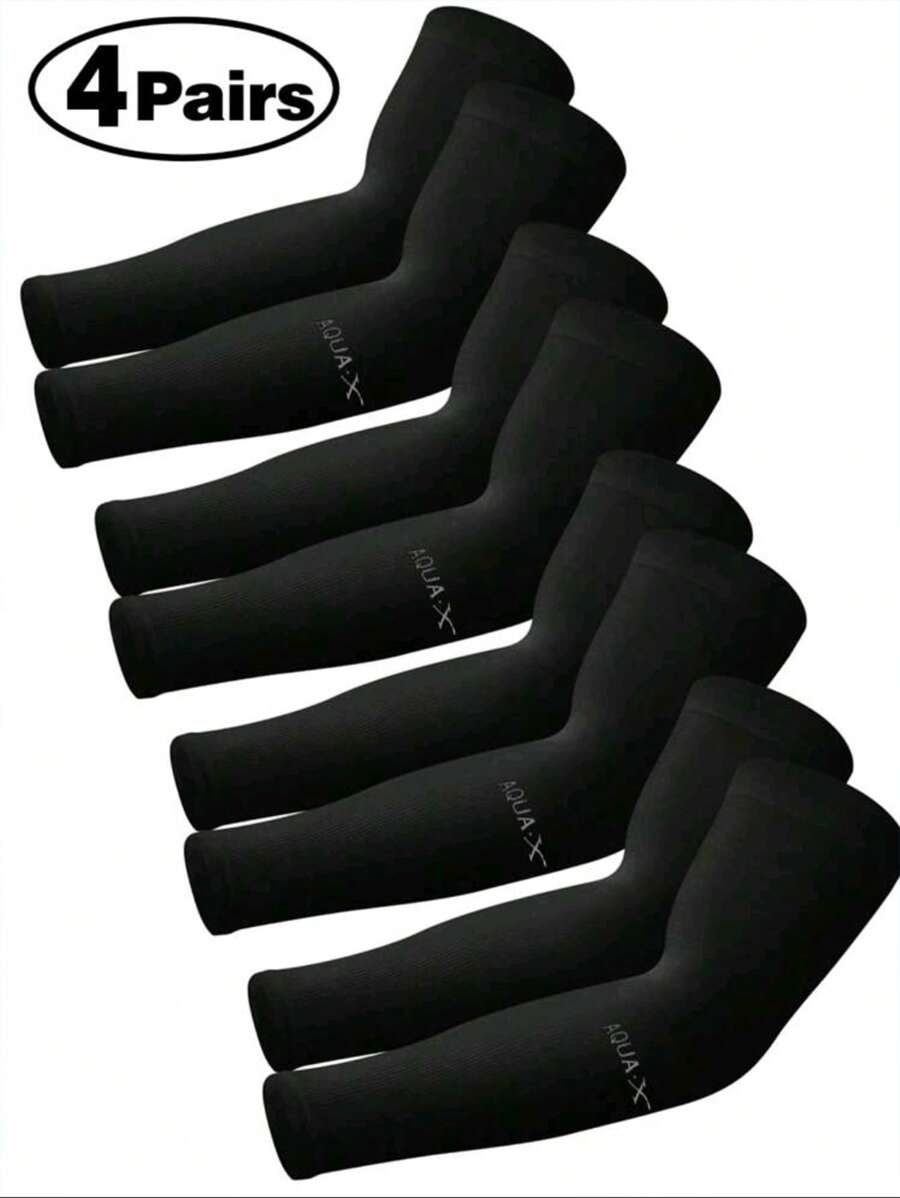 4er-Pack Damen Arm Ärmel, leicht, mit Buchstaben Aufdruck & unifarben, Outdoor Sonnenschutz, lässige schnelltrocknende atmungsaktive Arm Abdeckungen, Sommer