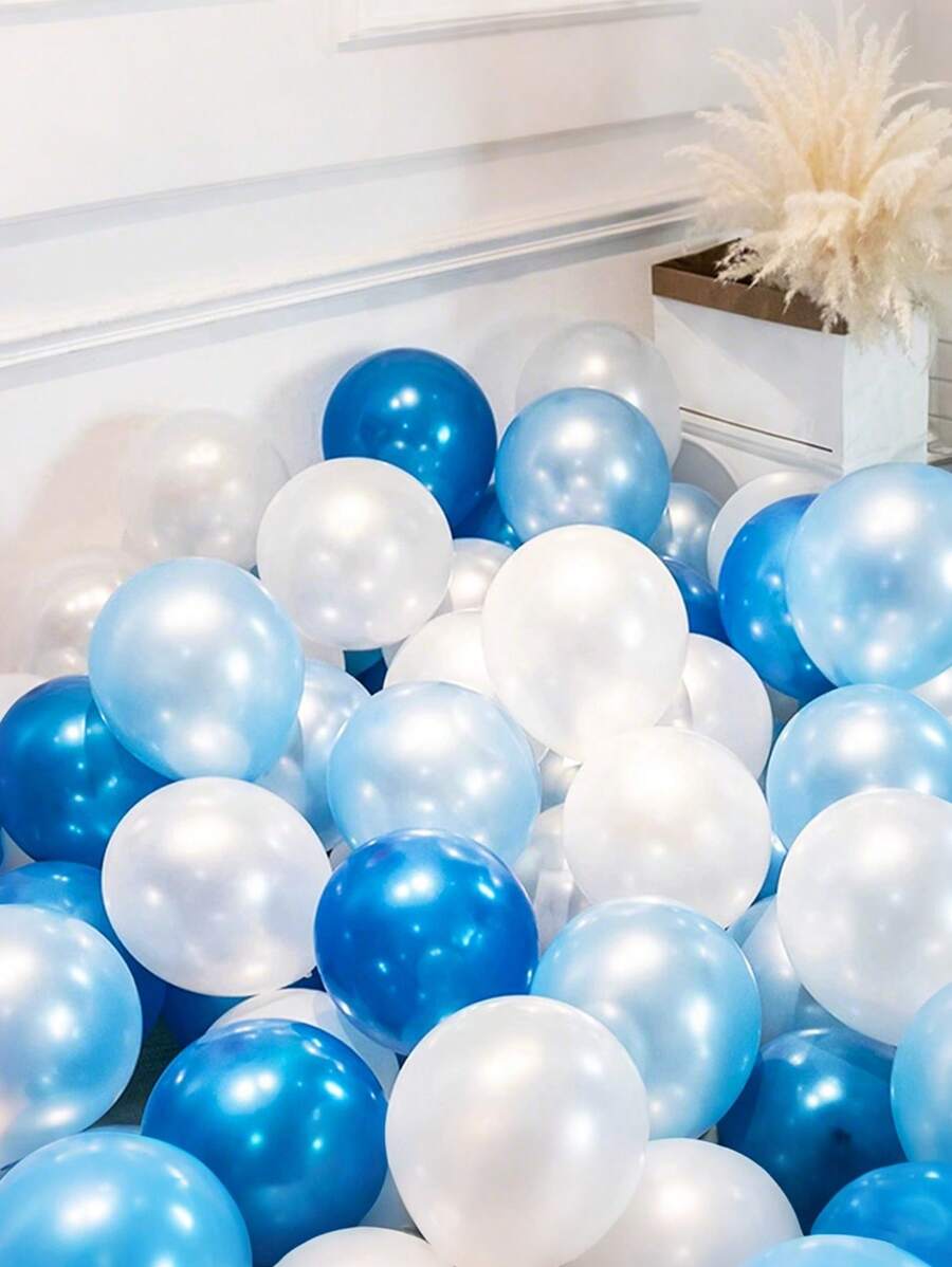 30 pièces Ballons en latex bleu nacré et blanc, convient pour mariage, fiançailles, anniversaire, enterrement de vie de garçon/jeune fille, révélation de sexe, décoration de fête d'anniversaire