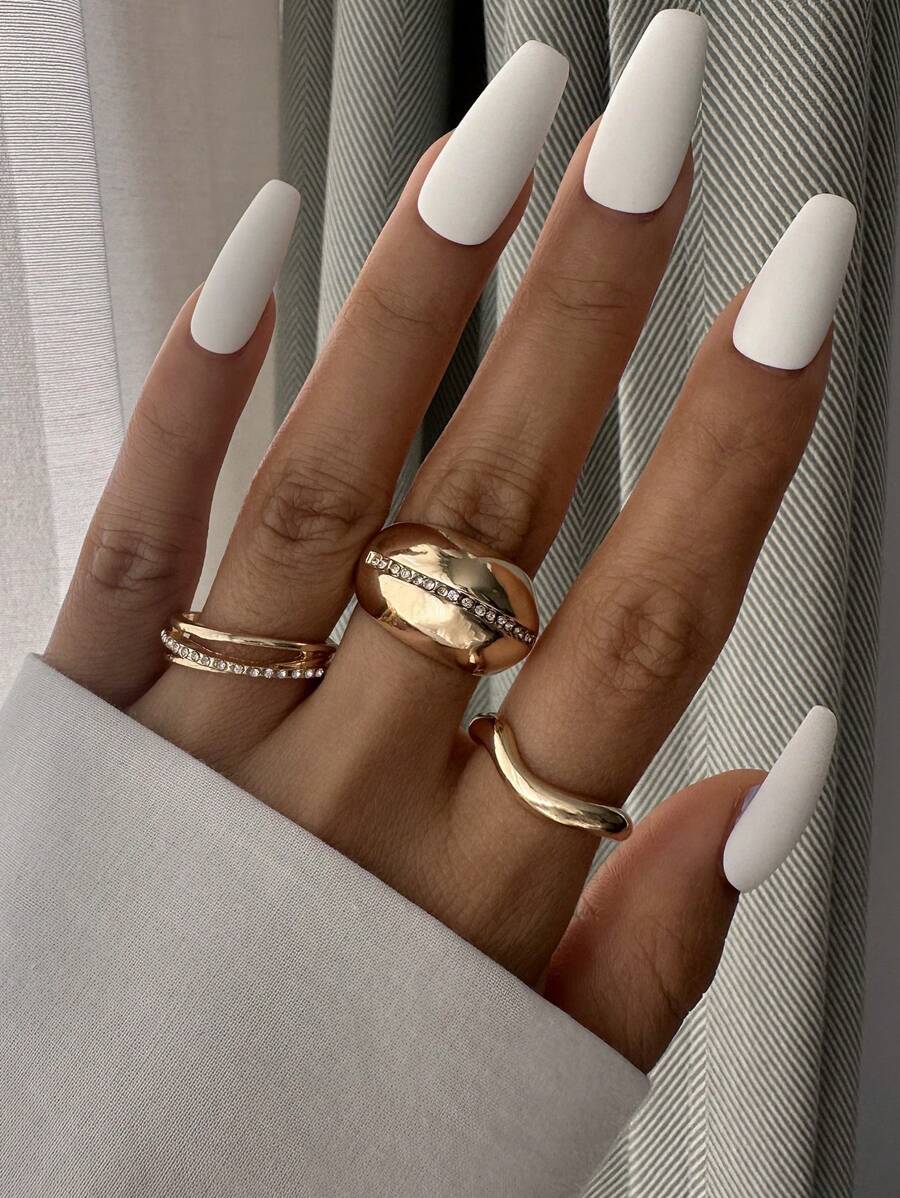 3 Pcs Women Chunky Rings Set , Crystal Decor Dome Ring , Simple Design Stacked Rings Pack For Daily Wear