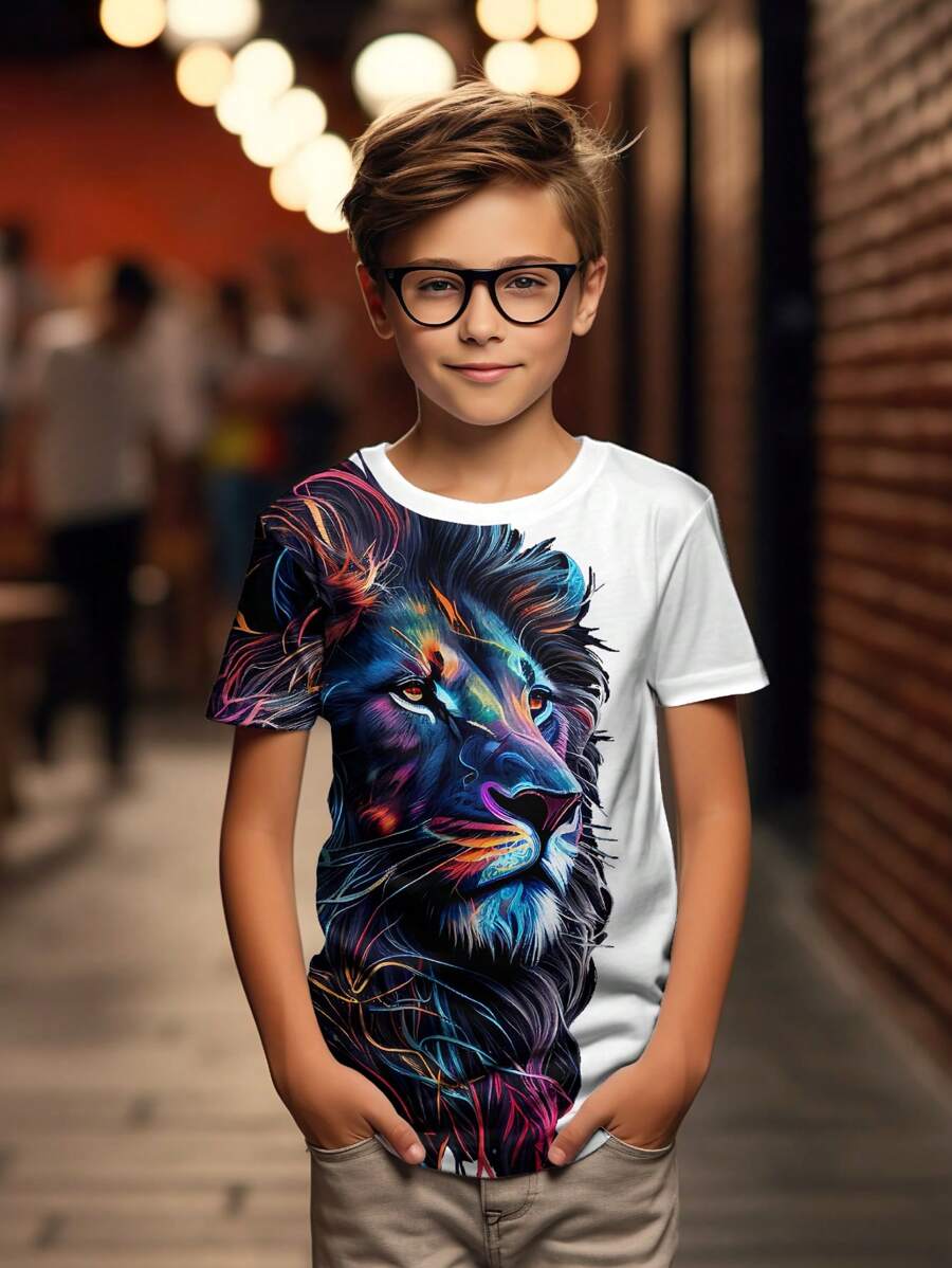 Camisetas de manga corta con cuello redondo y gráficos de dibujos animados, casuales y de moda, ropa activa para niños, adecuada para uso al aire libre en todas las estaciones, producto talla grande vendido