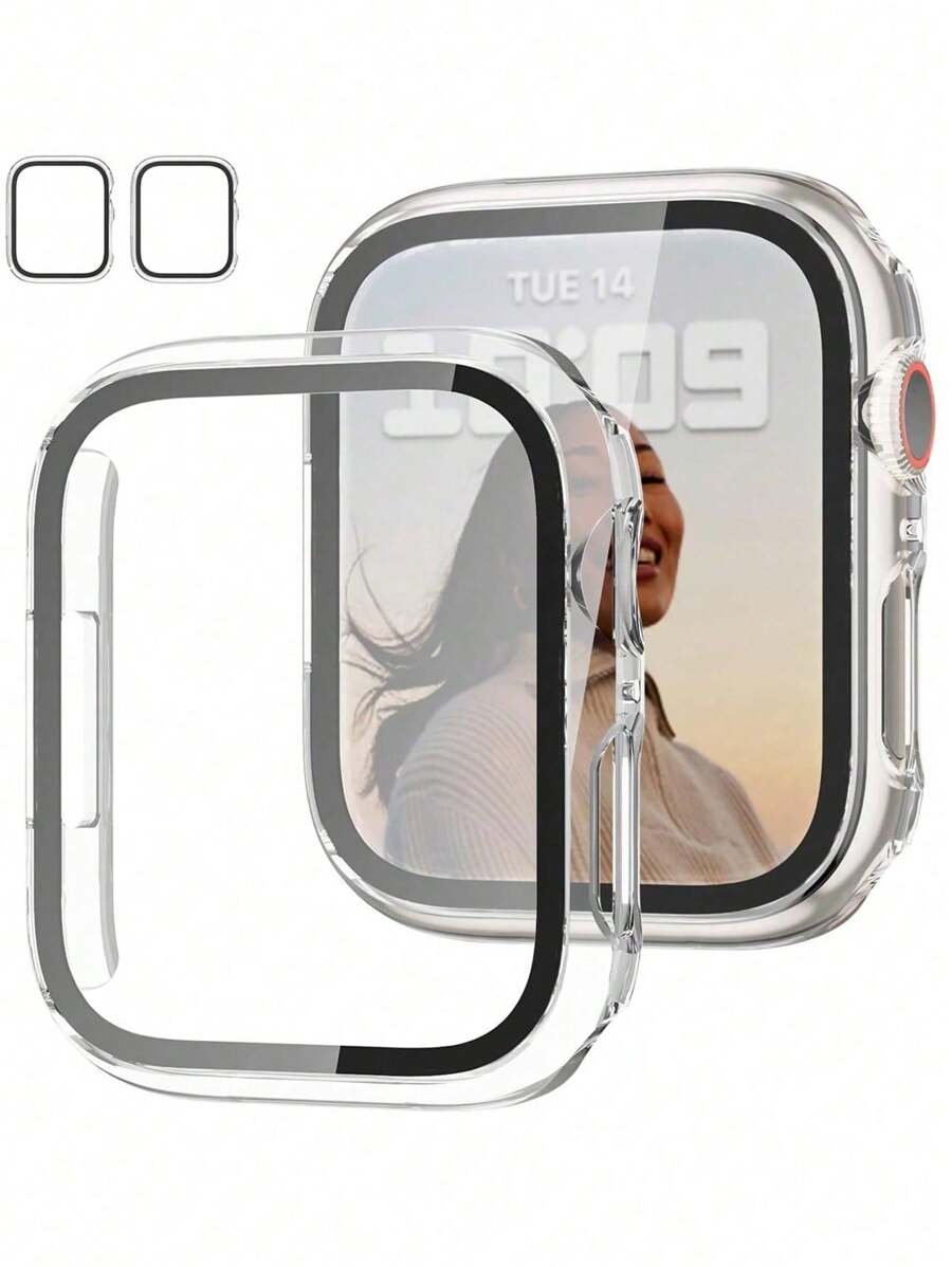 2 Packs Transparent Unisex PC Case + Tempered Glass Screen Protector Integrated Watch Case - Shockproof Fashion Casual Protection Cover For Apple Watch - Compatible Sizes 38/40/41/42/44/45/46/49mm - Models Ultra/SE/Series 10/9/8/7/6/5/4/3/2/1 - Smart Watch Accessory