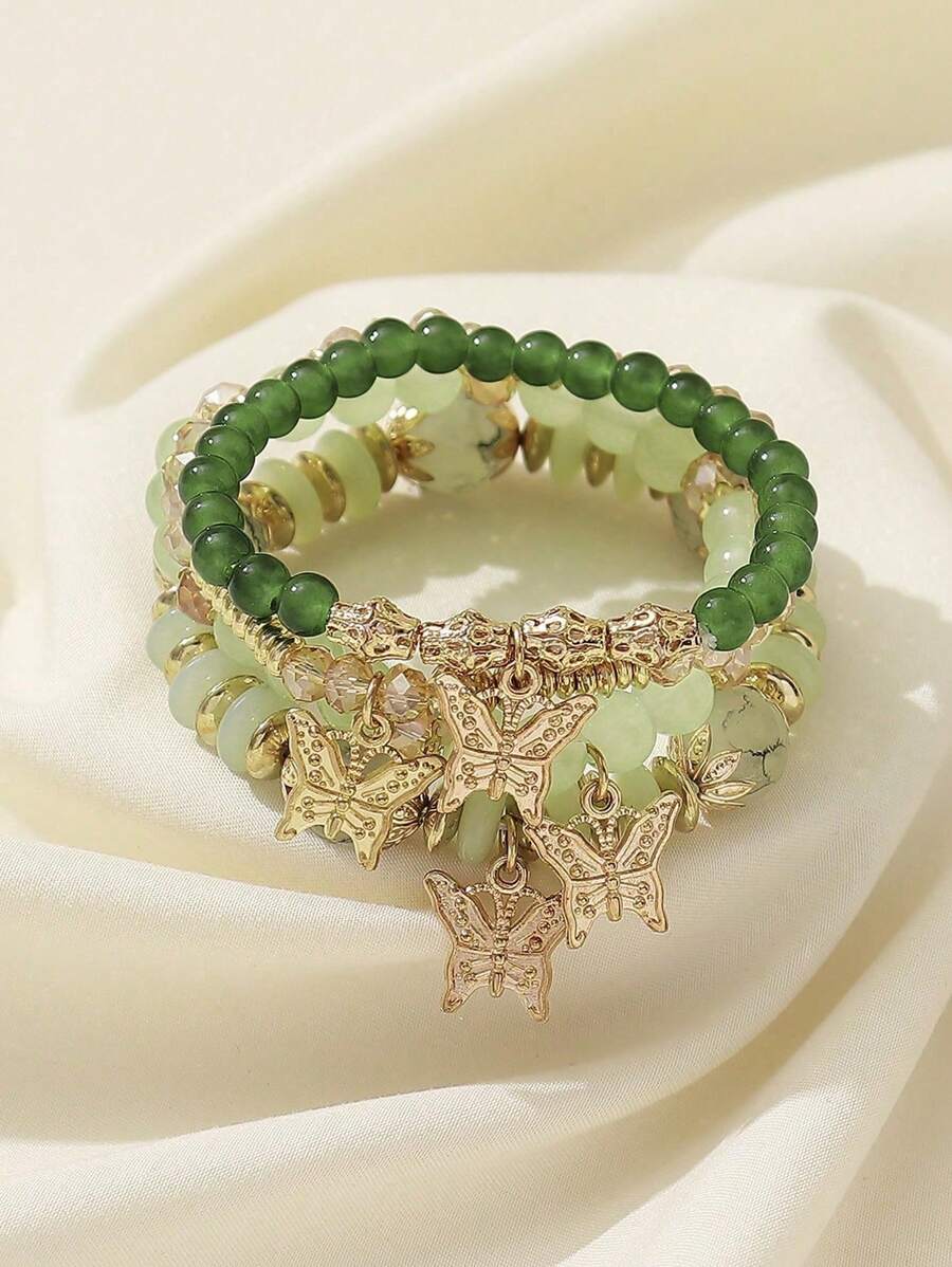 Conjunto de 4 pulseiras de borboleta de cristal sintético populares europeias e americanas, versáteis e criativas, estilo boêmio, para presente feminino, ideal para praia, uso casual, festa, boate e uso diário