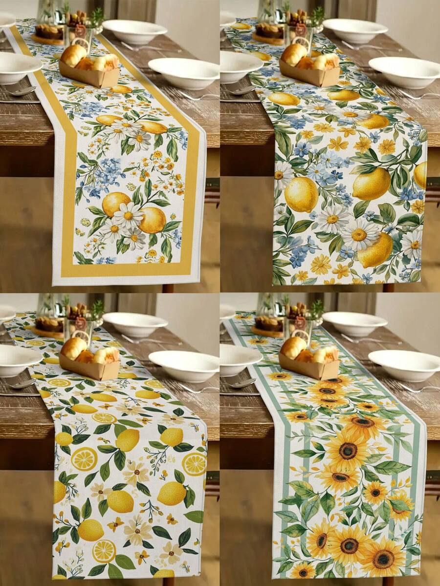 1pc Summer Lemon Flower, Sunflower Print Tablecloth, Kitchen, Dining Room Decor, Holiday Decor, Family Party Decor, Home Decor, Scene Decor, Outdoor Dining Table, Coffee Table Decor