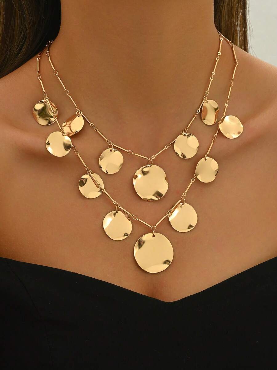 1 Peça Colar Feminino com Pingente e Borla, Decoração de Moeda Criativa, Estilo Metal Punk/Hip-Hop em Camadas, Adequado para Uso Diário e Presente