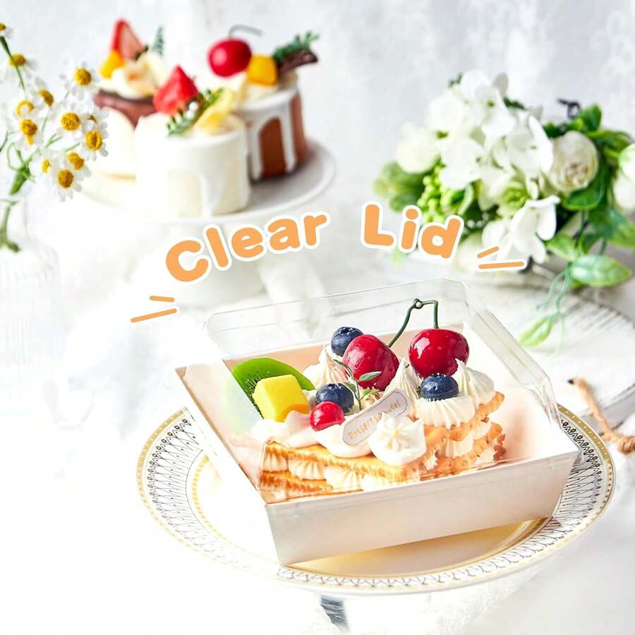 5pcs/10pcs/20pcs Dessert Boxes With Clear Lids Charcuterie Boxes, Oil Proof Kraft Paper, White Pink Kraft Paper Bakery Boxes, Perfect For Cookies Macaron Cake Sandwich, For Weddings Parties And Special Occasions