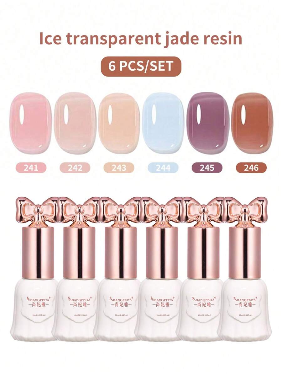 SHANGFEIYA 10ml Jelly Gel Nail Polish 6-Color Set Crystal Translucent Nail Art Vernis Semi Permanent Soak Off UV LED Naked Color Gel DIY For Nails