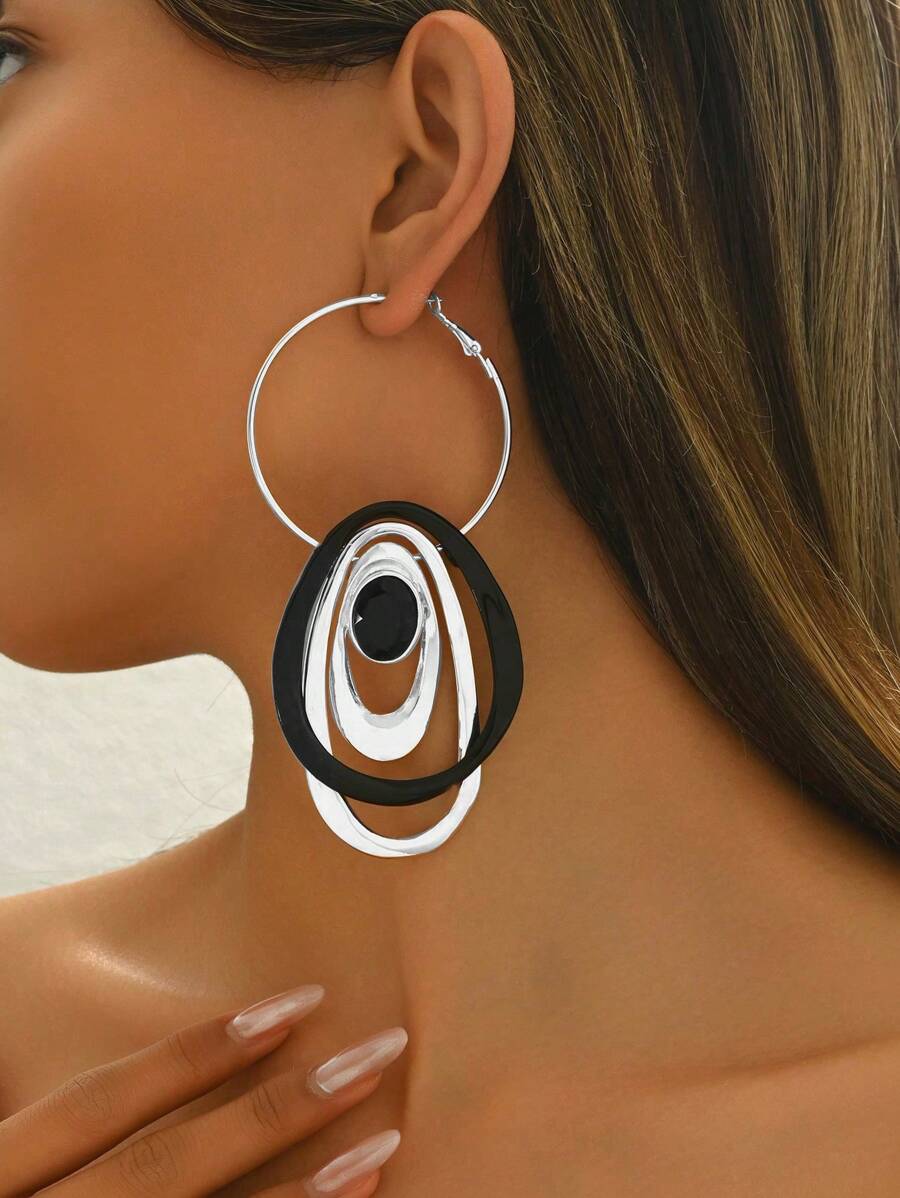 1 Pair Creative Metal Splicing Punk Exaggerated Hoop Earrings, For Everyday Wear