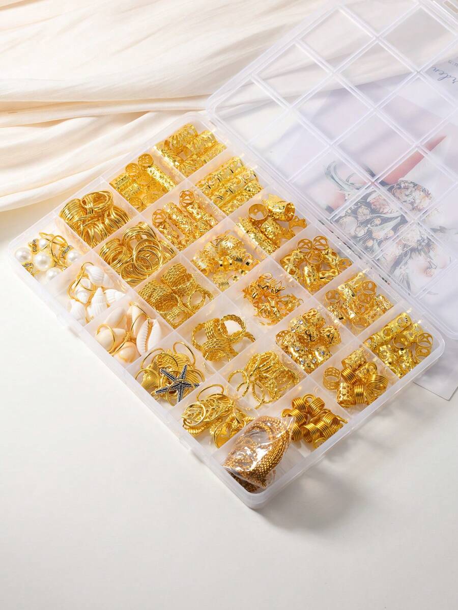 284 piezas Cuentas para el cabello para mujeres con trenzas, joyería para el cabello con rastas, accesorios para rastas, clips, abrazaderas, espirales y anillos de metal dorado para trenzar el cabello, decoración para la barba, accesorios elegantes para el cabello para niñas y mujeres, accesorios para vacaciones y bodas