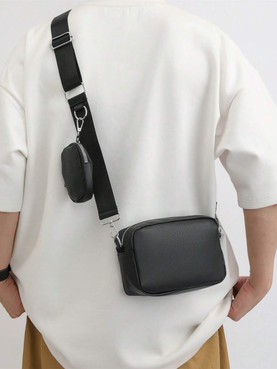 Men's Diagonal Shoulder Bag Two Pieces Mini Shoulder Small Bag Coin Wallet Men's Crossbody Bag Mobile Phone Bag