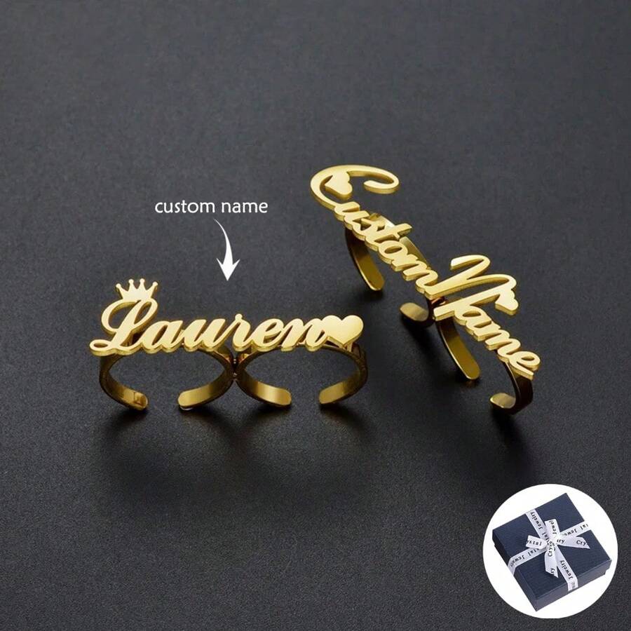 Anillos personalizados con nombre de acero inoxidable para mujeres y hombres, anillo de pareja con dos nombres, joyería personalizada, regalo de compromiso ajustable