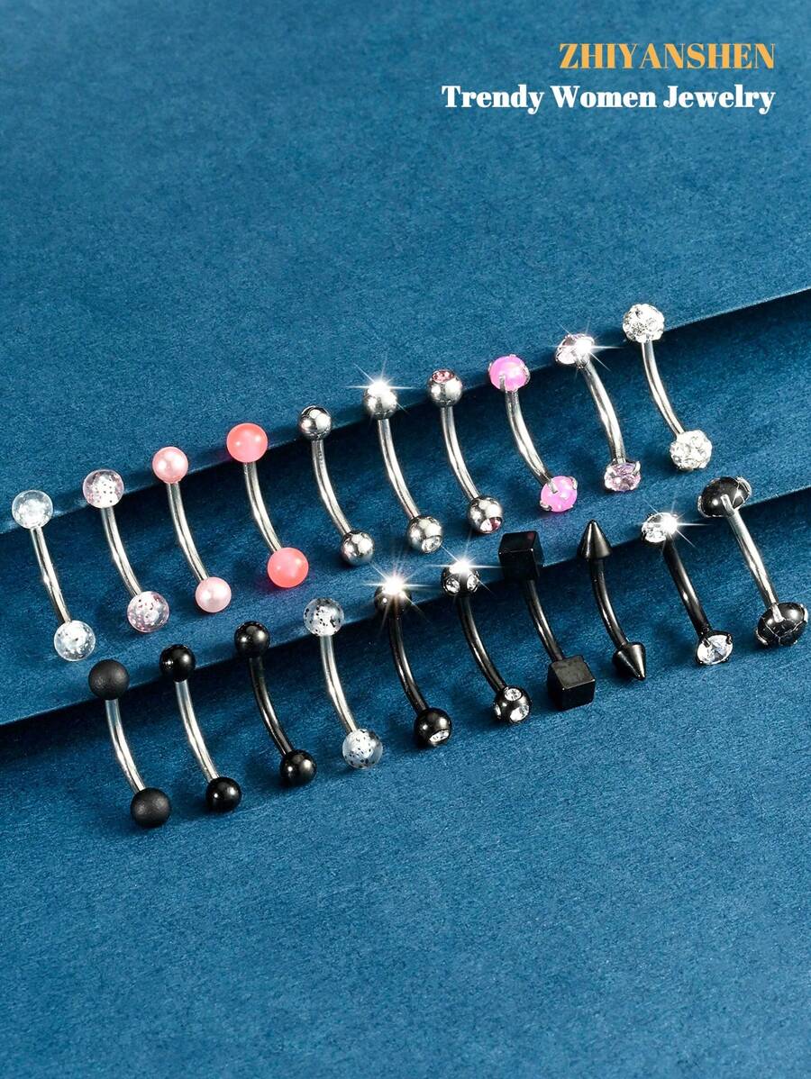 16g Eyebrow Rings Rook Earring Rook Piercing Jewelry Vertical Labret Lip Jewelry Pink Opal Stainless Steel Bridge Eyebrow Piercing Jewelry For Women Men Slivery Black Curved Barbell