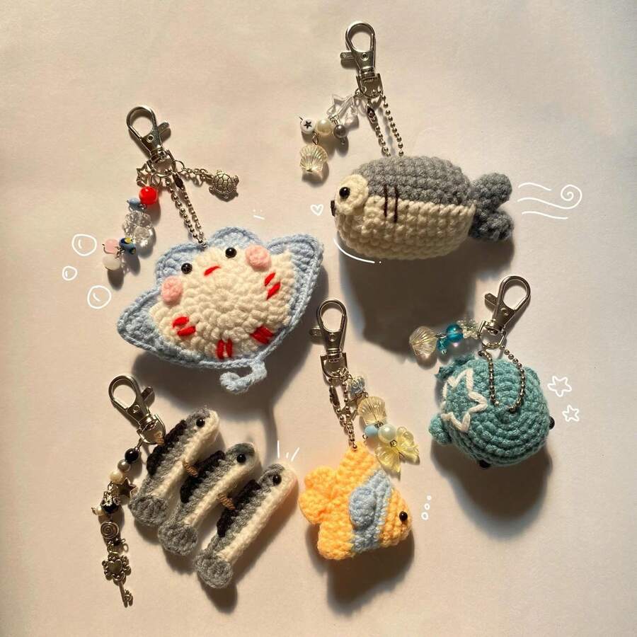 1 pieza Lindo llavero de animal marino de punto estilo Y2K, regalo para el mejor amigo