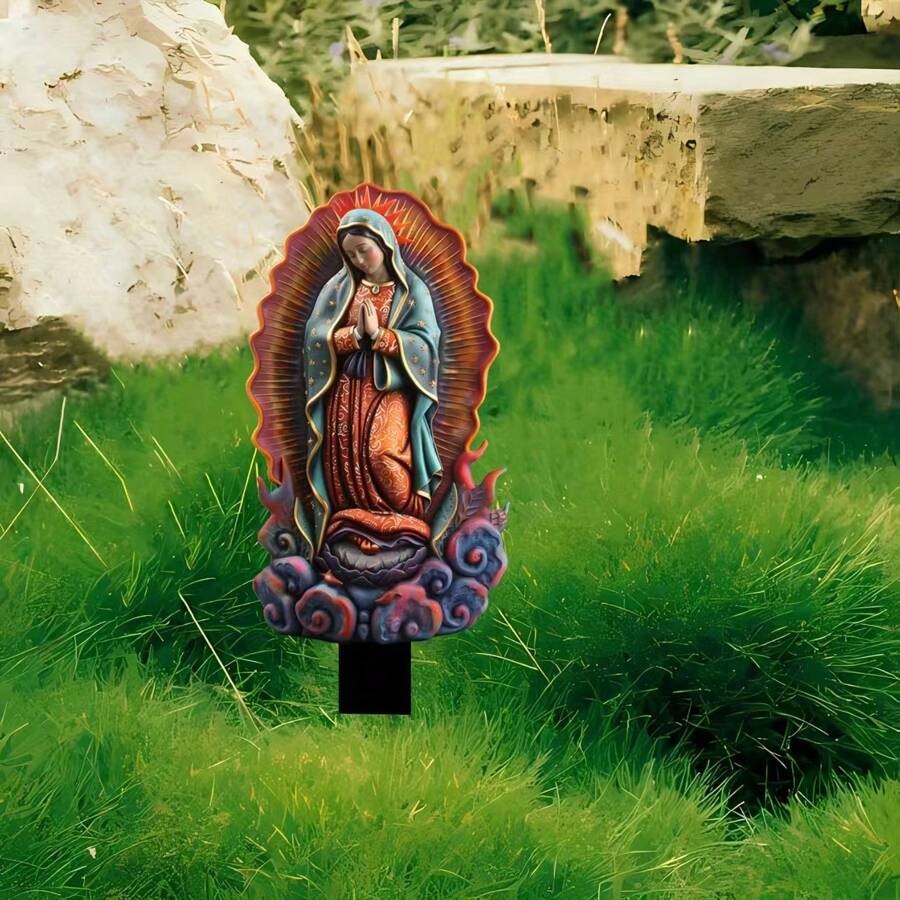 1 pieza Retrato religioso acrílico plano 2D de Nuestra Señora de Guadalupe, decoración de jardín, adorno paisajístico, regalo festivo