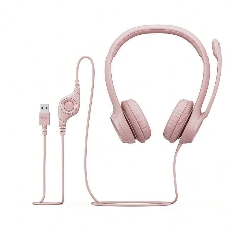 Logitech H390 Kopfhörer mit Kabelfunktion, klare Anrufe, bequeme Steuerung, bequeme Polsterung, Stereoklang, Mikrofon mit Rauschunterdrückung, drehbarer Mikrofonarm, USB-Anschluss, Pink