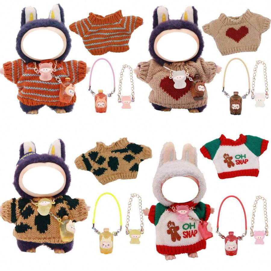 Muñeco de peluche con llavero de caja ciega de 17 cm con conjunto de ropa interior, vestimenta diaria linda (muñeco no incluido, accesorios aleatorios)