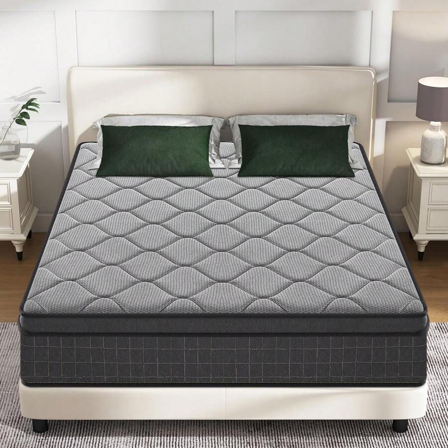 New 10/12 Inch Twin TwinXL Full Queen King Memory Foam Hybrid Mattress With Ergonomic Individual Springs, Medium Soft, Spine Soothing For All Ages