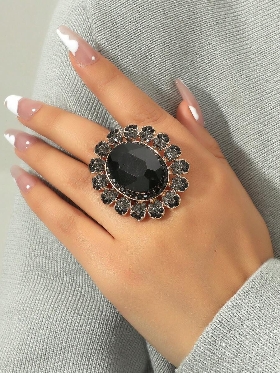 1 pièce Bague ouverte ovale à la mode ornée de strass en cristal