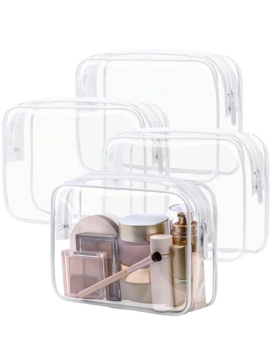 4/3/2/1 pieza(es) Bolsas de aseo de moda y sencillas para hombres y mujeres, bolsas cosméticas transparentes y impermeables del tamaño de un cuarto de galón para viajar, adecuadas para ambos géneros, se pueden llevar a bordo de aviones y regalar