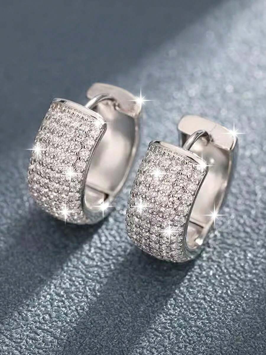 1 Pair Fashionable & Full Crystal Stud Earrings For Men, Jewelry Accessories For Holiday Gathering