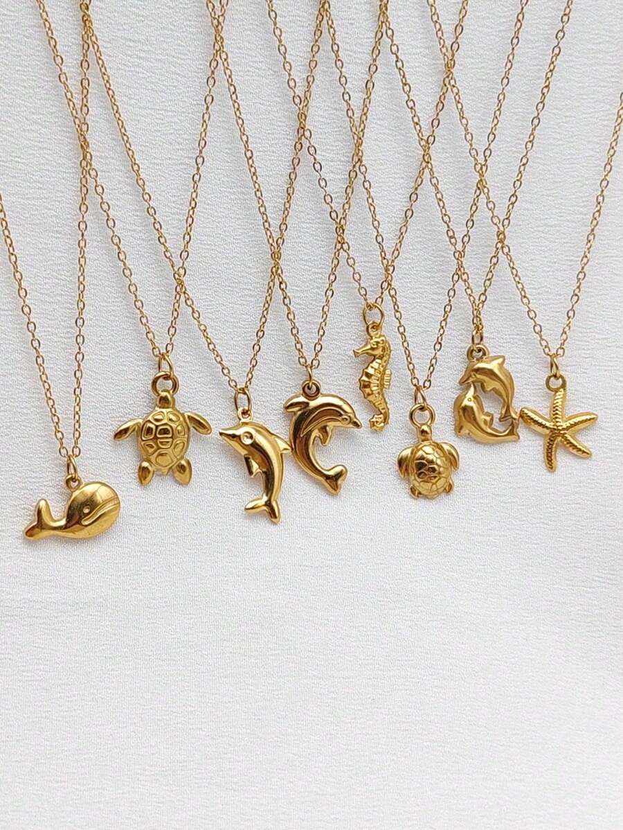 Colar com pingente de elemento oceano banhado a ouro e aço inoxidável, design minimalista elegante, versátil para uso diário, praia, presentes, casais