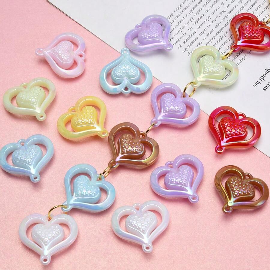 5pcs Acrylic Heart Shaped Double Hole Pendant, Colorful Creative Decorative Accessories For Home, Party, Wedding And More