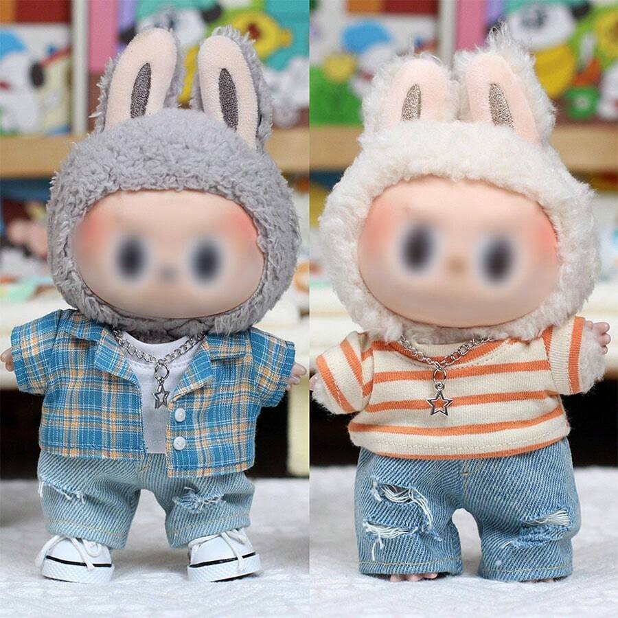 Ropa para muñeca LABOBO de 17cm - Conjunto de verano con camisa y jeans desgastados para