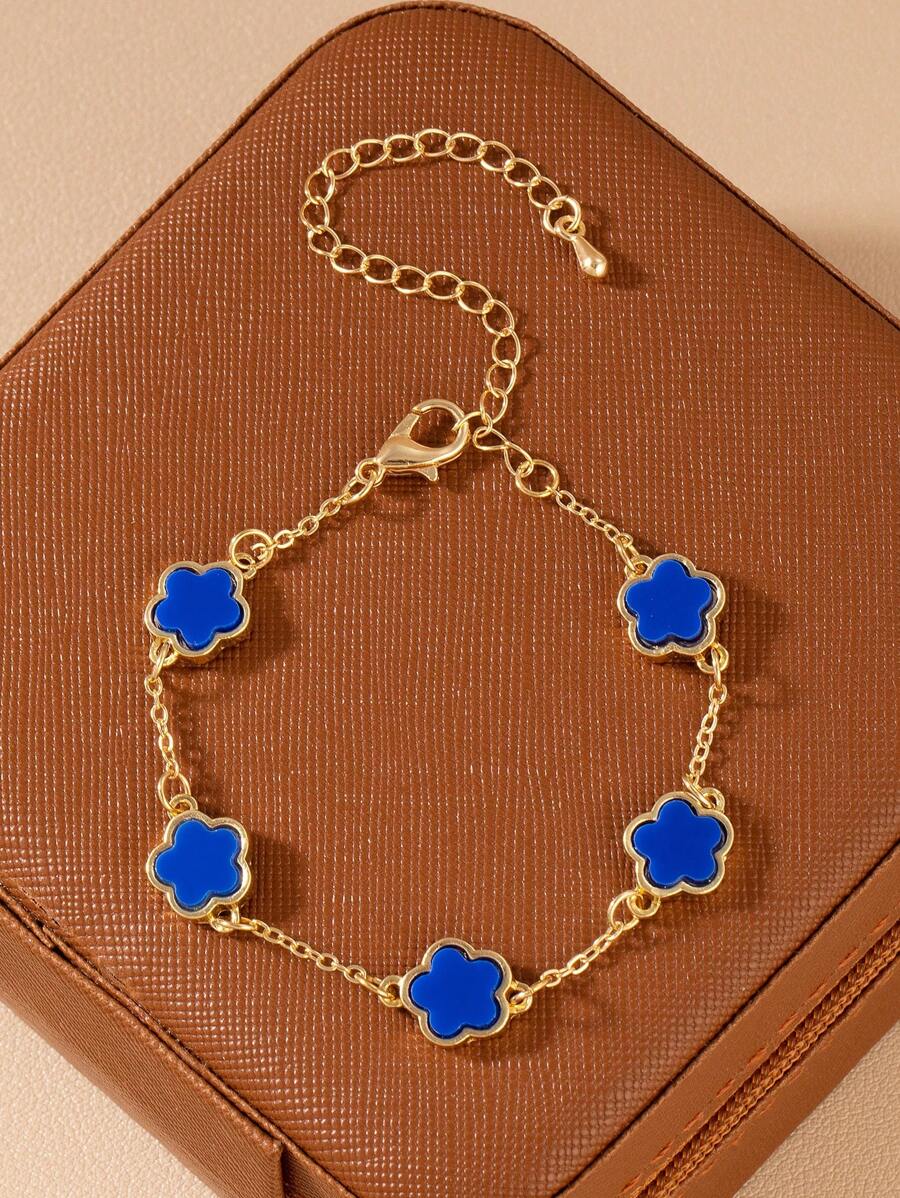 1 pieza Pulsera de moda clásica con diseño minimalista de flor de 5 pétalos, adecuada para uso diario, un gran regalo para amigos