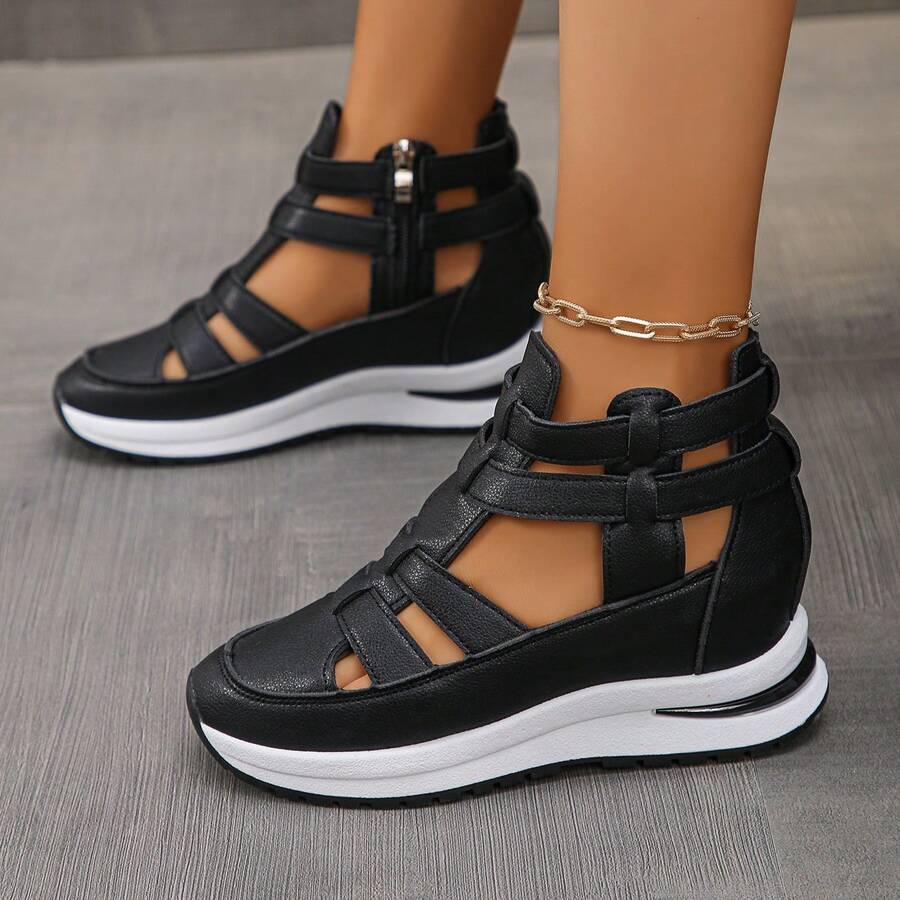 1 Pair Summer New Arrival, Side Zipper Easy On & Off, Soft Sole Comfortable & Lightweight Fashion, High-Top Women Wedge Platform Sandals
